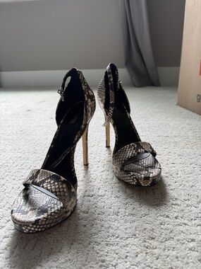 Michael Kors Snake-Print Open-Toe Stiletto Sandals - Black/Gray